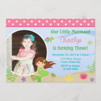 Mermaid Birthday Invitation Brunette 5x7 Photo