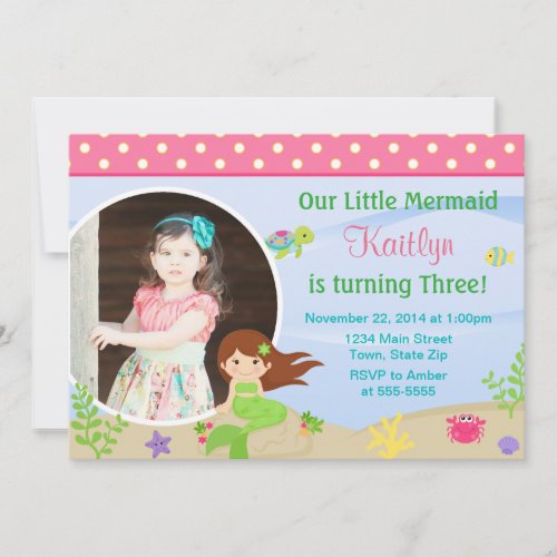 Mermaid Birthday Invitation Brunette 5x7 Photo