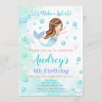 Mermaid Birthday Invitation / Brunette Mermaid