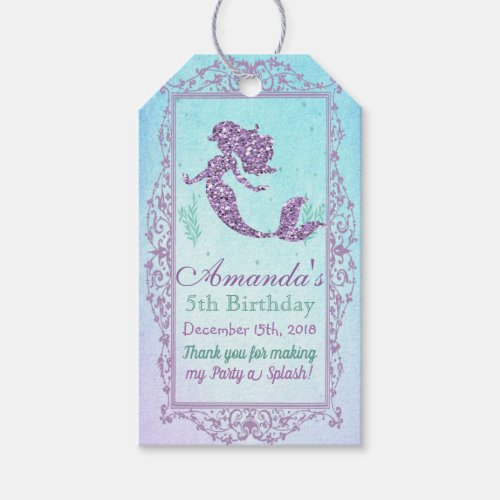 Mermaid Birthday Invitation Favor Gift Tag - Mermaid Birthday Invitation Favor Gift Tag Party Favor Tag Gift Hang Tag Glitter