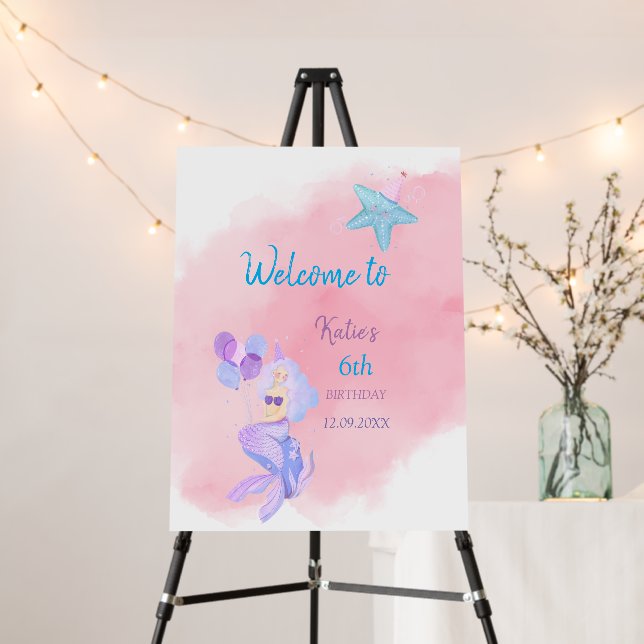 Mermaid Birthday Invitation Foam Board (In Situ (Stand))