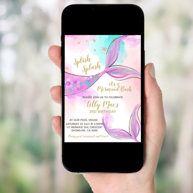 Mermaid Birthday Invitation for a Girl, Editable (Front Digital)