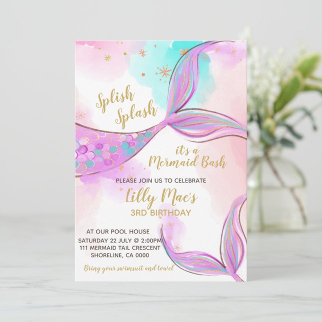 Mermaid Birthday Invitation for a Girl, Editable (Standing Front)