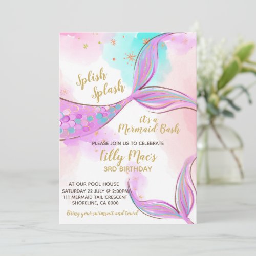 Mermaid Birthday Invitation for a Girl Editable