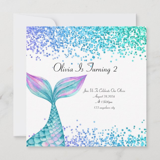 Mermaid birthday invitation for girls (Front)