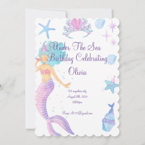 Mermaid Birthday Invitation For Girls Birthday 