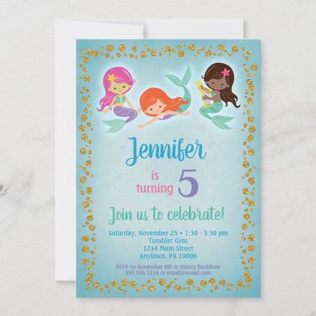 Mermaid Birthday Invitation - Girls Ethnic (Front)