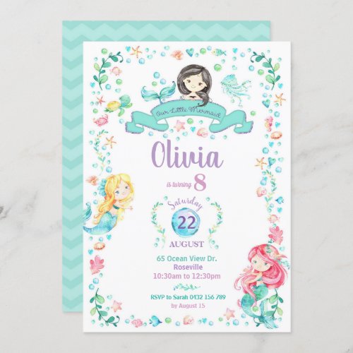 Mermaid Birthday Invitation Girls Pool Party