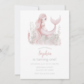 Mermaid Birthday Invitation in Pink