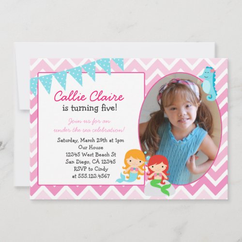 Mermaid Birthday Invitation Invitations Photo card