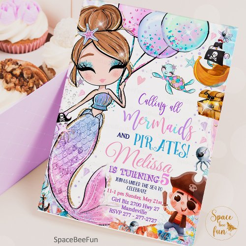 Mermaid Birthday Invitation Mermaid and Pirates 