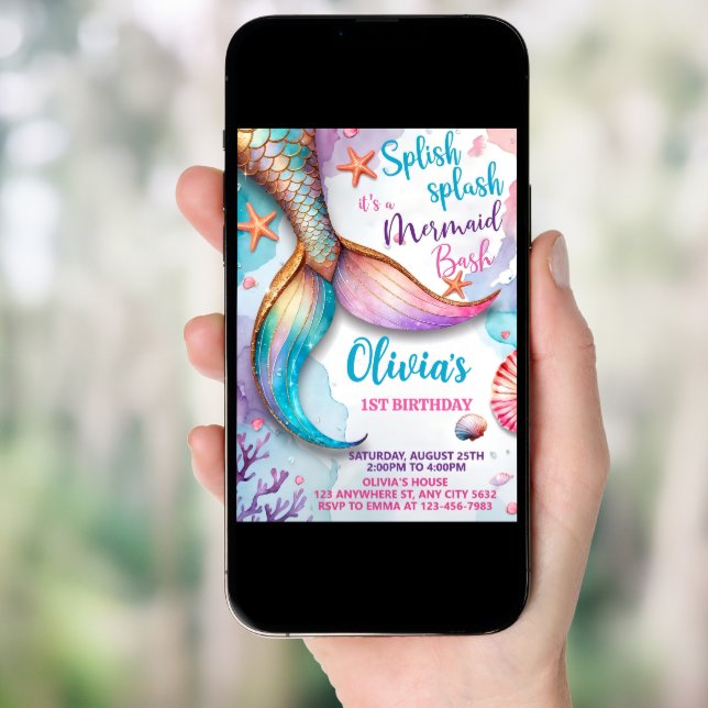 Mermaid Birthday Invitation,Mermaid Bash Invite (Front Digital)