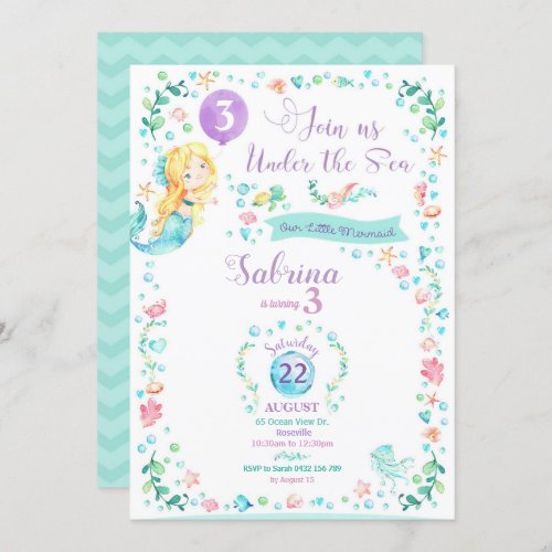 Mermaid Birthday Invitation Mermaid Party Blond