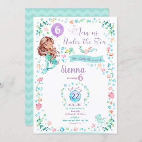 Mermaid Birthday Invitation Mermaid Party Dark Tan