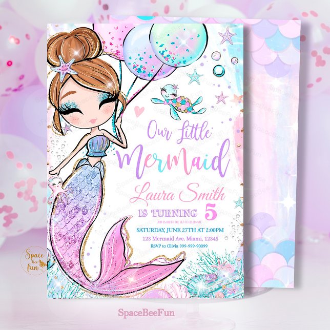 Mermaid Birthday Invitation Mermaid Party invite (mermaid invitatiob,birthday party invitation,mermaid sea,mermaid party invite,under the sea,pool mag)