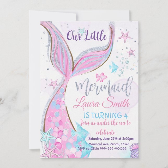 Mermaid Birthday Invitation Party Mermaid (Front)