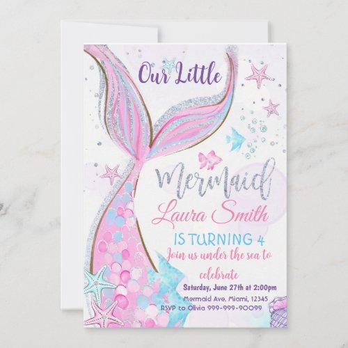 Mermaid Birthday Invitation Party Mermaid