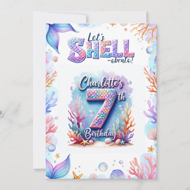 Mermaid Birthday Invitation Personalized  Name Age (Front)