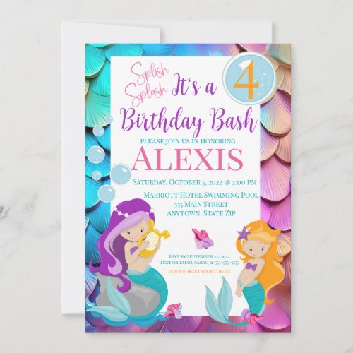 Mermaid Birthday Invitation Pool party Invitation