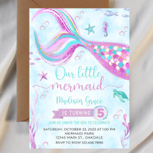 Mermaid Birthday Invitation Template, Editable