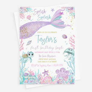 Mermaid Birthday Invitation Template. Editable Und