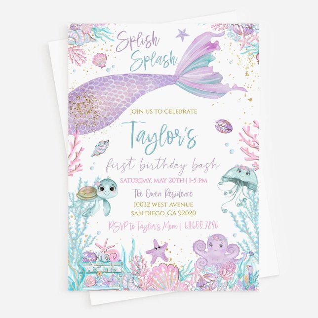 Mermaid Birthday Invitation Template. Editable Und (Creator Uploaded)