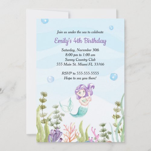 Mermaid Birthday Invitation Under The Sea