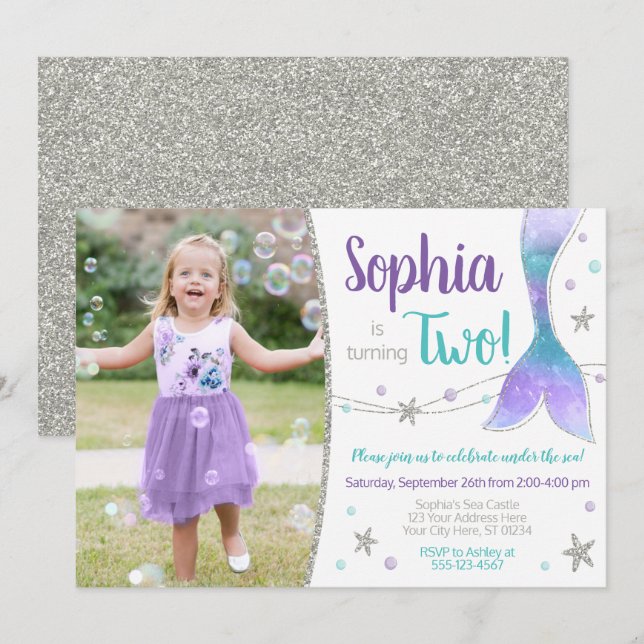 Mermaid Birthday Invitation | Under the Sea (Front/Back)