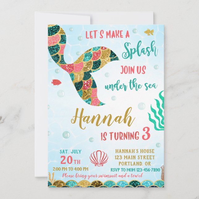 Mermaid birthday invitation Under the sea invite (Front)