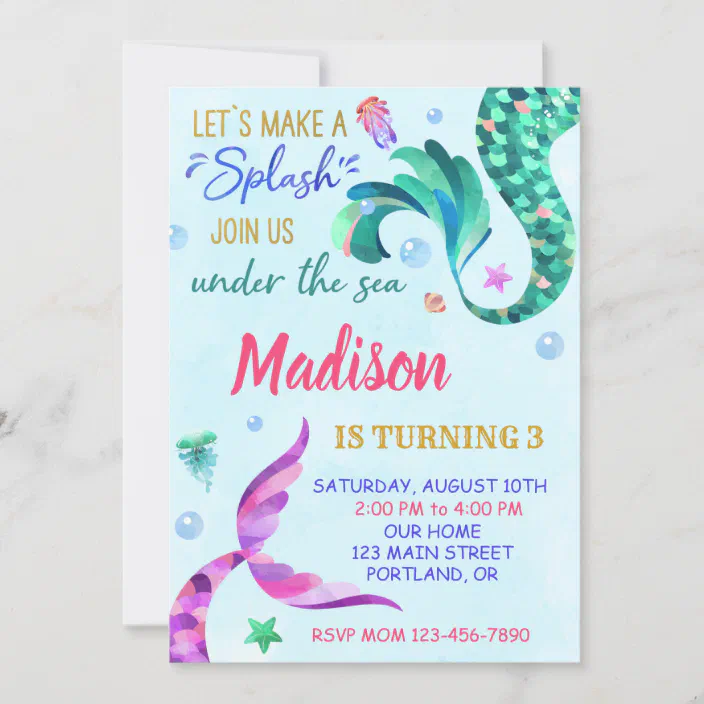 Under the Sea Turning two or any age Mermaid Birthday Invitation for Girl