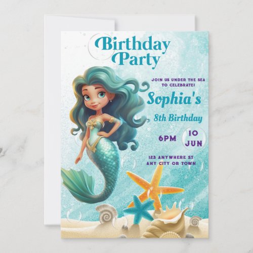 Mermaid Birthday Invitation Under the Sea Invite