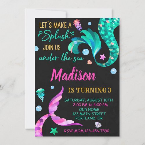 Mermaid birthday invitation Under the sea invite