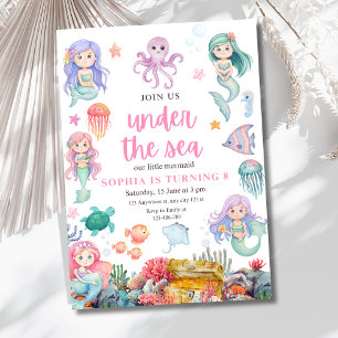 Mermaid Birthday Invitation, Under the Sea Mermaid Invitation