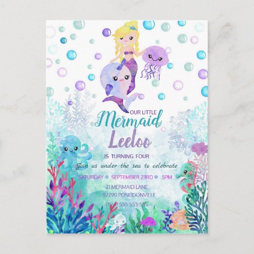 Mermaid Birthday Invitation Under the sea party
