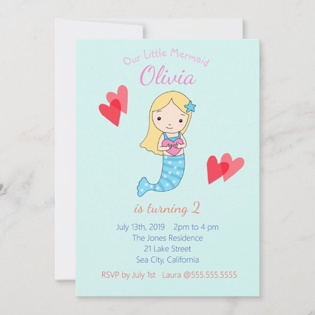 Mermaid Birthday Invitation Under The Sea Party (Front)