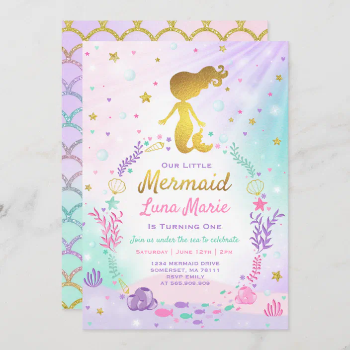 Details about   4 Personalised Mermaid Party Invitations & Envelopes
