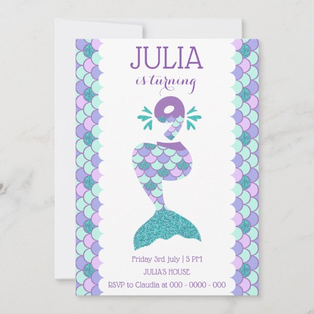 Mermaid Birthday Invitation Under The Sea Party (Front)