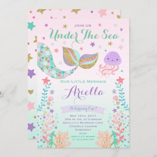 Mermaid Birthday Invitation Under The Sea Party