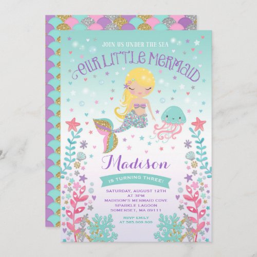 Mermaid Birthday Invitation Under The Sea Party