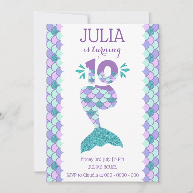 Mermaid Birthday Invitation Under The Sea Party (Front)