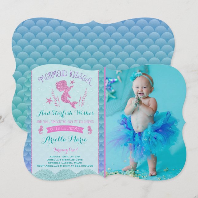 Mermaid Birthday Invitation Under The Sea Party (Front/Back)