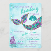 Mermaid Birthday Invitation, Under the Sea Party Invitation