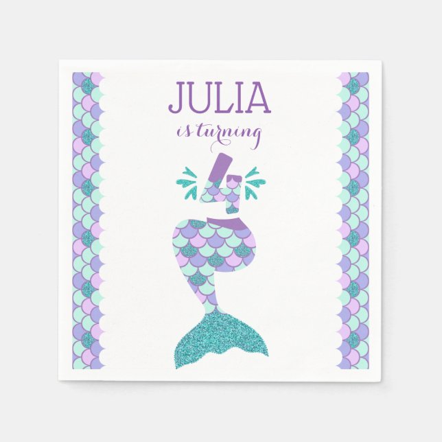 Mermaid Birthday Invitation Under The Sea Party Napkins (Front)