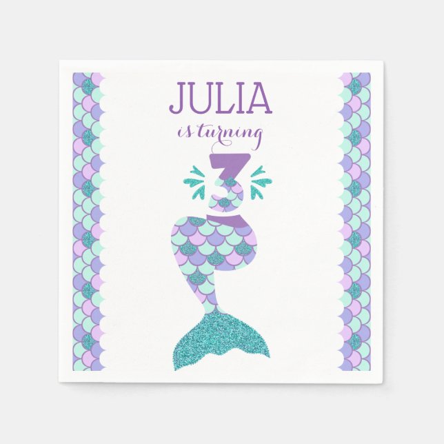Mermaid Birthday Invitation Under The Sea Party Napkins (Front)