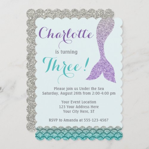 Mermaid Birthday Invitation  Under the Sea Theme