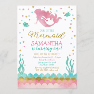 Mermaid Birthday Invitation, Watercolor Mermaid Invitation