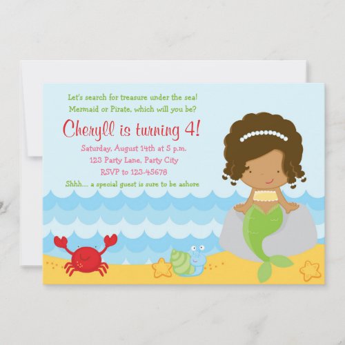 Mermaid Birthday Invitations African American