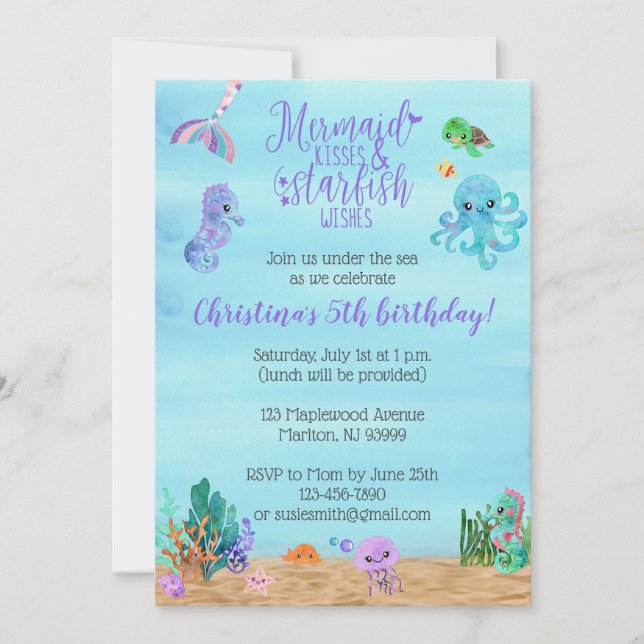 Mermaid Birthday Invitations for Girls (Front)