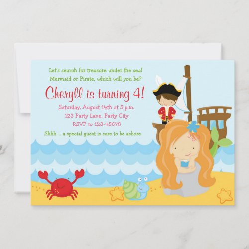 Mermaid Birthday Invitations for Girls with Pirate