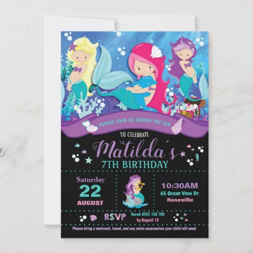 Mermaid Birthday Invitations Girls Party Invites